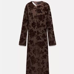 Zara Chocolate Floral Long Sleeve Dress
